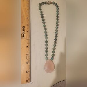 Gorgeous Handmade Natural African Turquoise And Pink Quartz Necklace